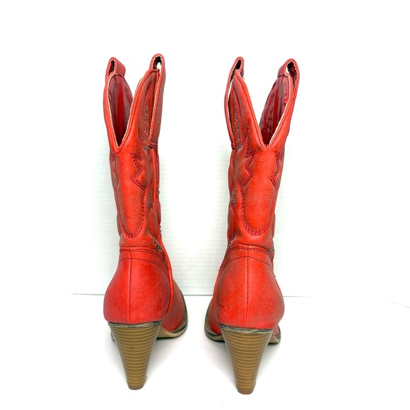 Very Volatile Red Cowboy Boots Studded Distressed Western Inlay Coastal Cowgirl - Picture 5 of 12